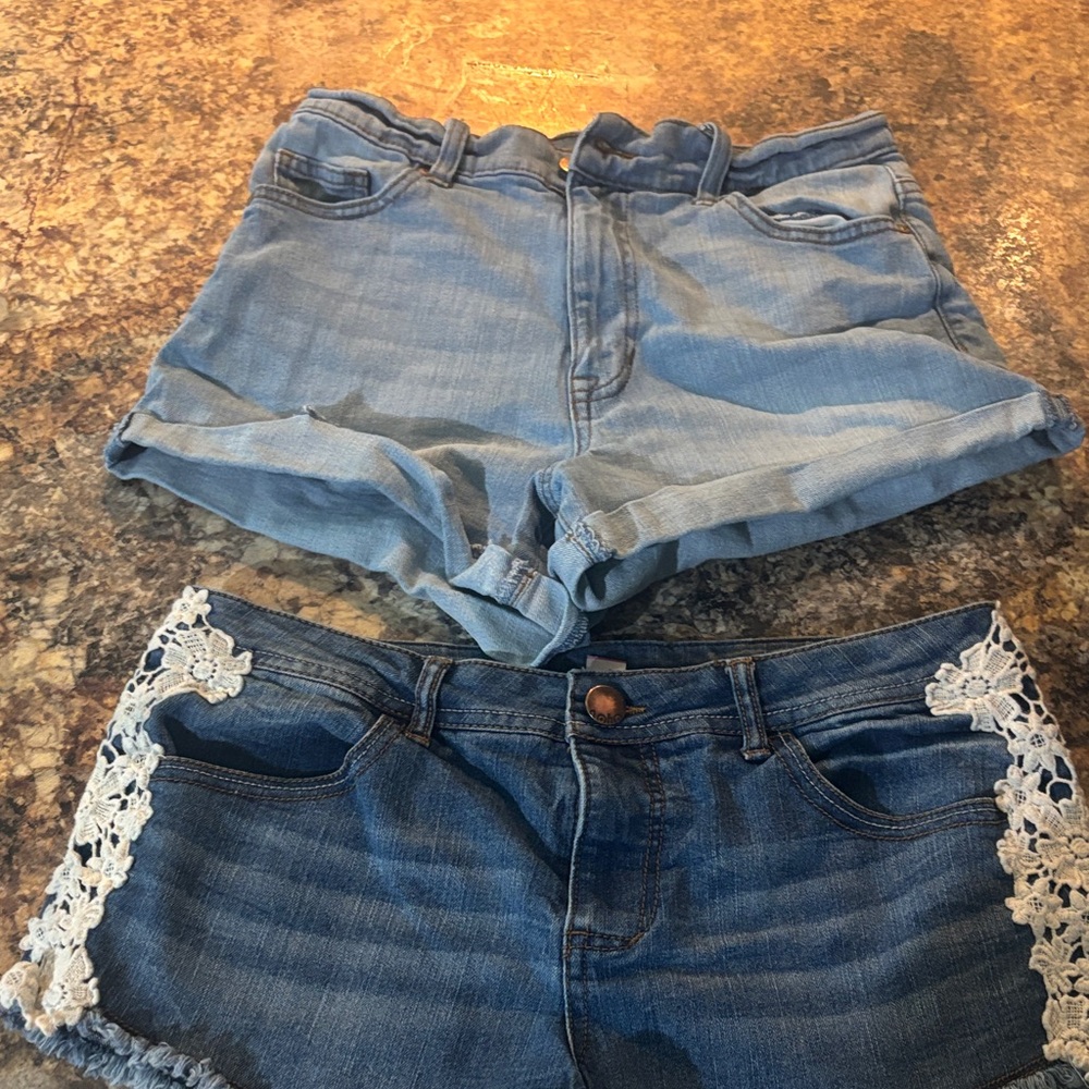 No Boundaries High Waist Denim Shorts - Light and Dark Blue